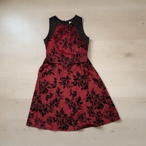 Red Floral Fit & Flare two piece with Black Accents